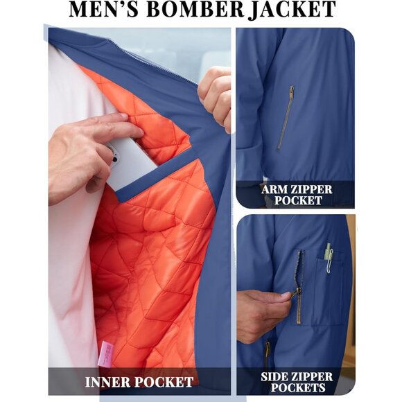 Tacvasen Mens Blue Bomber Winter Warm Padded Work Coat Casual Windproof Jackets - Picture 4 of 6